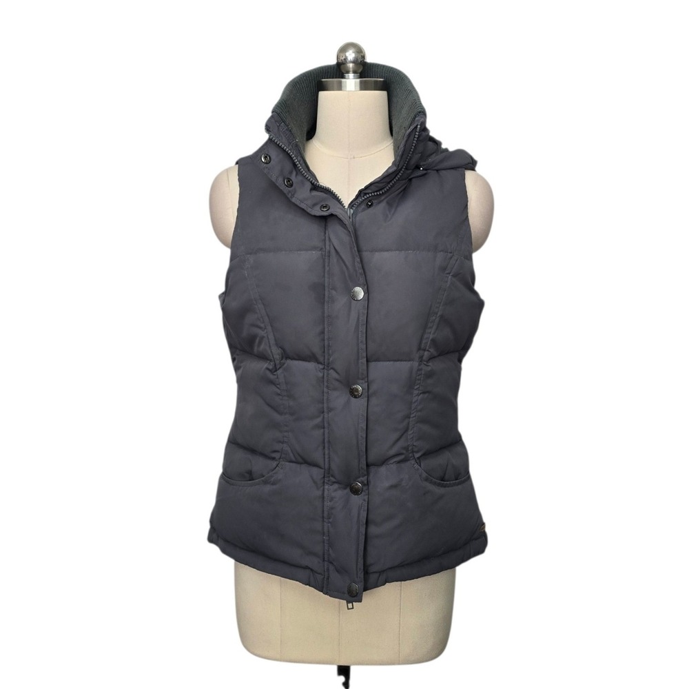 Roots Premium Goose Down Puffer Vest Charcoal Gray Hooded Womens Size Medium